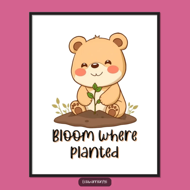 Funny Bear Gardener Poster: Planting Art Happy Smile Funny Gift