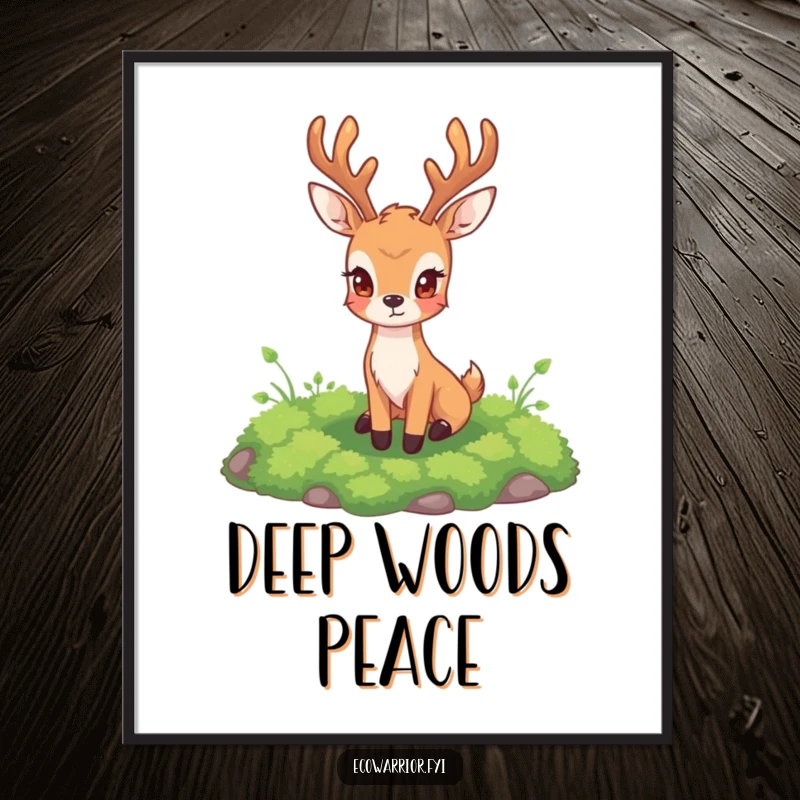 Funny Deer Poster illustrating a noble deer diligently guarding a patch of lush, green moss, creating a peaceful atmosphere.