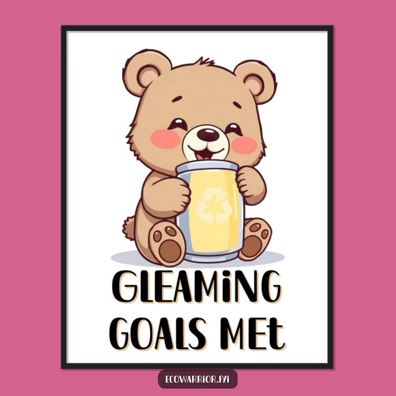 Funny Bear Cub Poster: Joyful Eco-Art Print, Uplifting Recycled Decor Gift for Walls