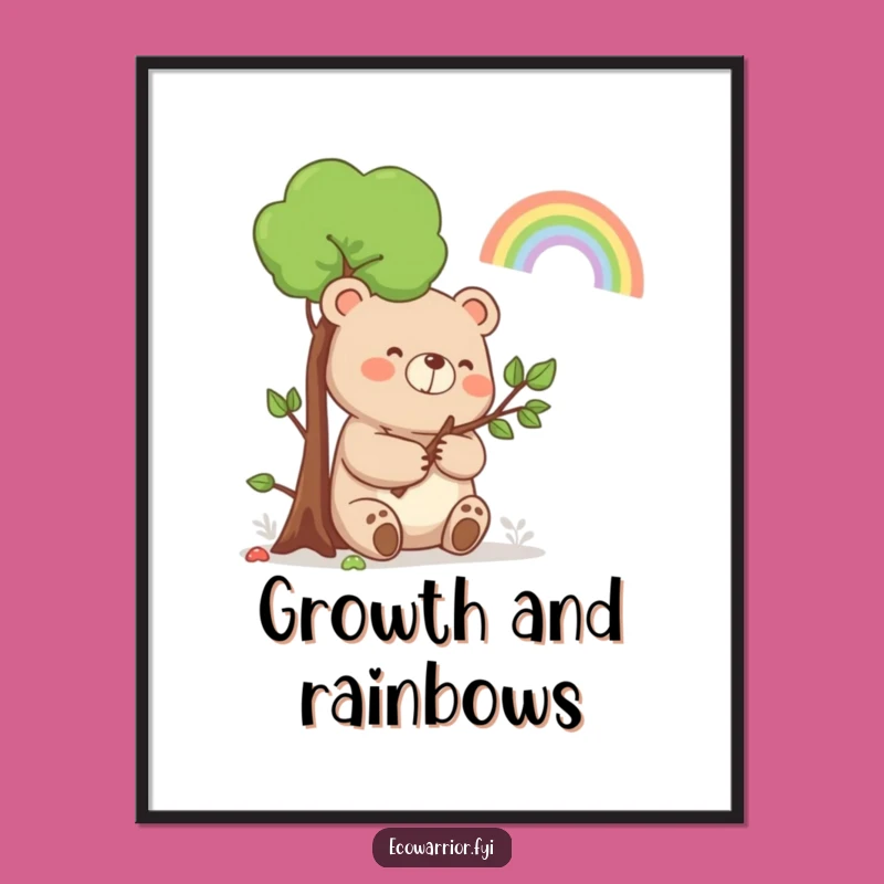 Funny Bear Rainbow Poster: Happy Nature Art for a Humorous Space