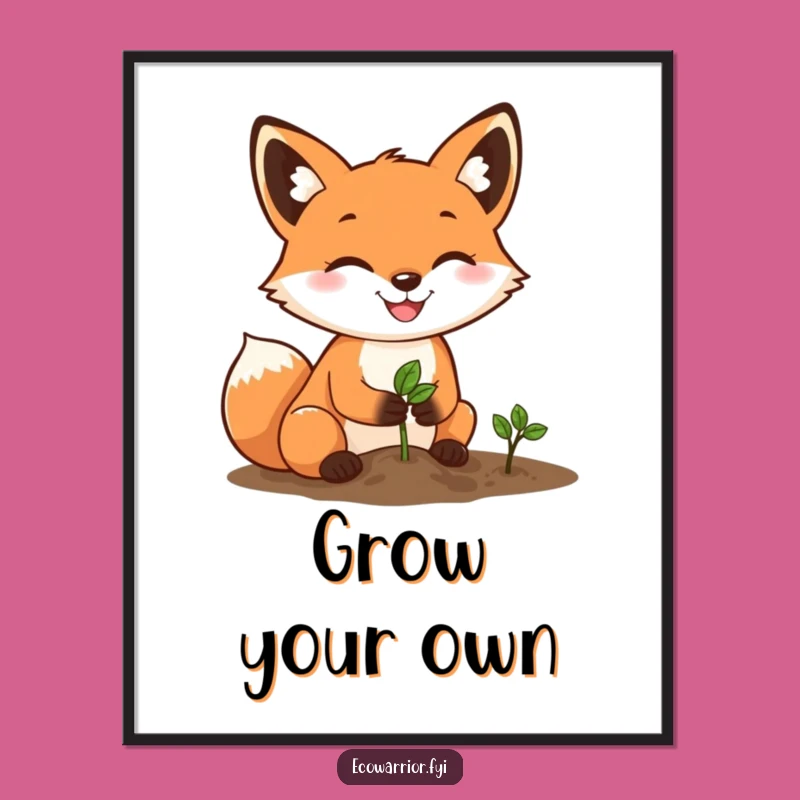 Funny Fox Gardener Wall Art: Determined Planting Fox, Whimsical Decor