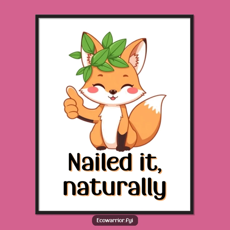 Funny Fox Leaf Crown Poster: Playful Thumbs Up Character Art Gift