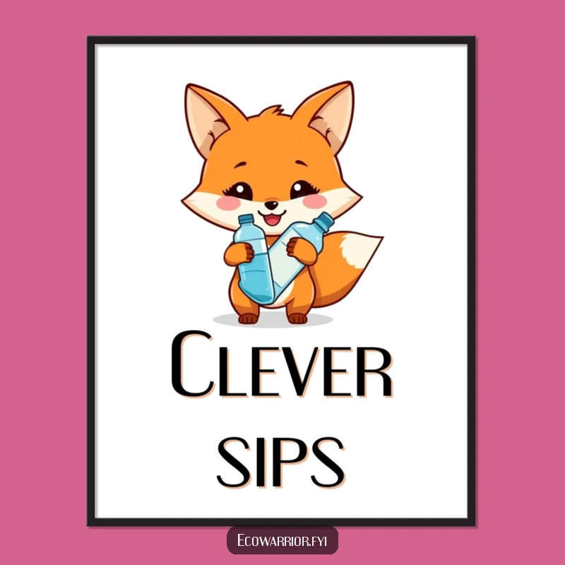 Funny Fox Poster: Hydration Art, Eco-Friendly Smiling Decor, Perfect Gift