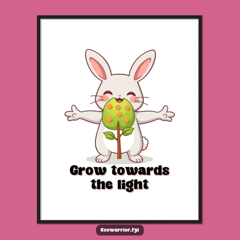 Funny Happy Rabbit Hugging Sapling Poster - Inspiring Nature Art Print