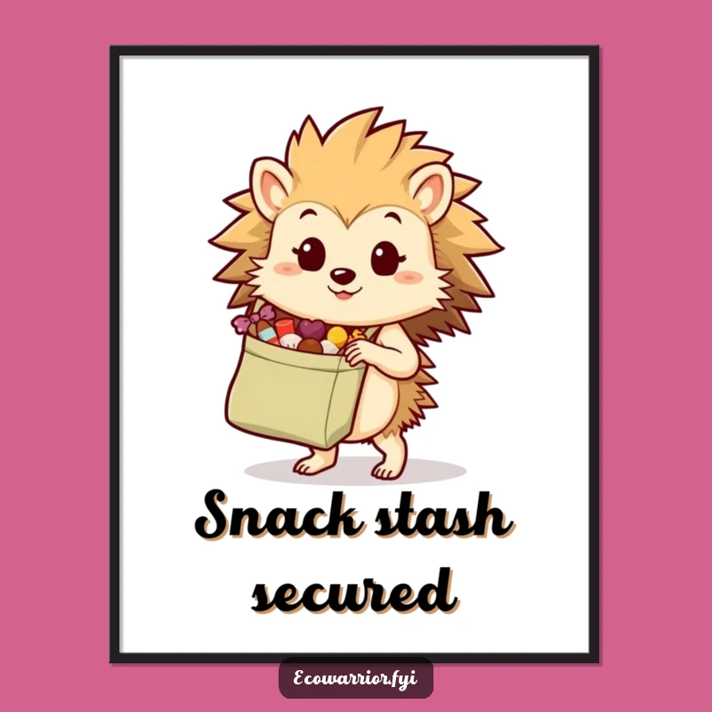 Funny Hedgehog Poster: Determined Shopper Art, Hilarious Eco-Decor Gift