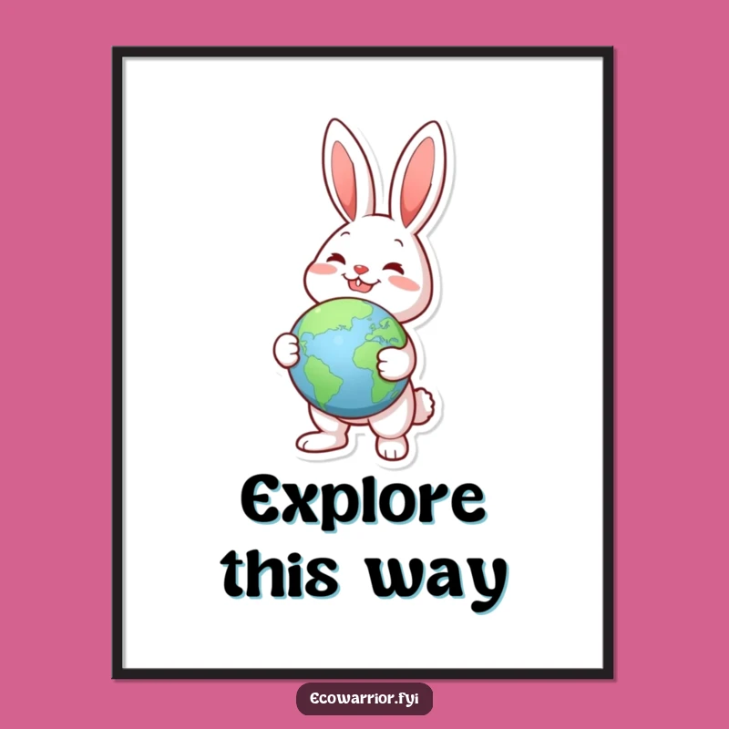 Funny Joyful Rabbit Globe Poster: Inspirational Travel Art, Unique Funny Gift Decor