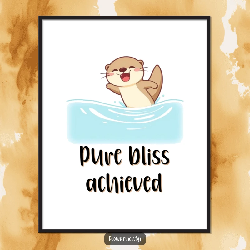 Funny poster art of a gleeful otter diving into pristine water, capturing a moment of pure aquatic bliss and joyful abandon, great decor.