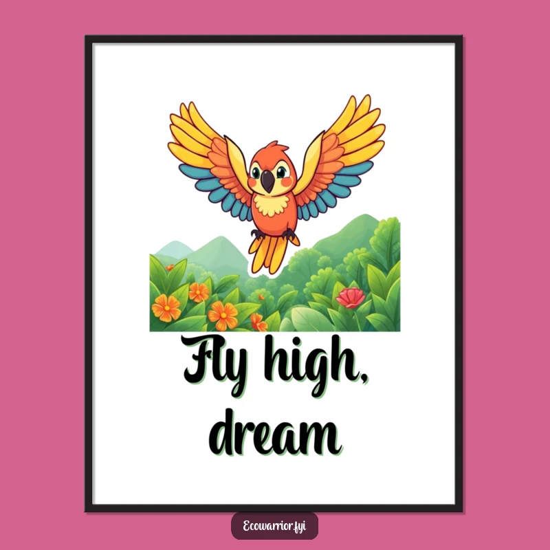 Funny Parrot Soaring Poster - Vibrant Wings Funny Wall Art Gift
