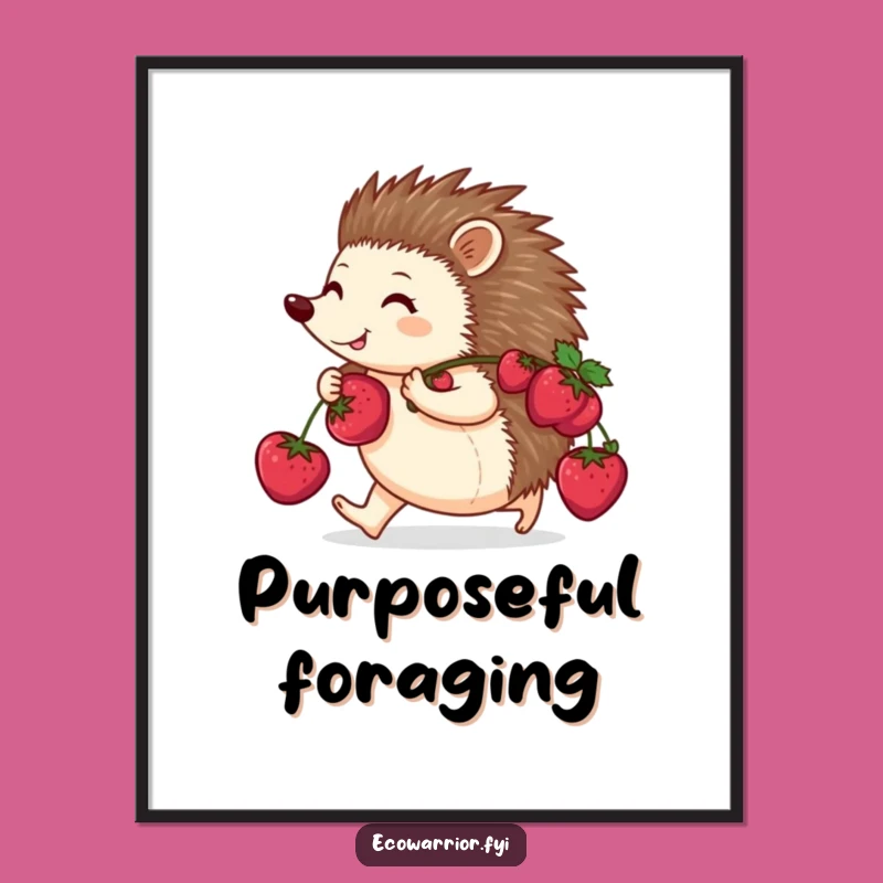 Funny Purposeful Hedgehog Poster: Berry Carrier, Hilarious Nature Wall Art Gift