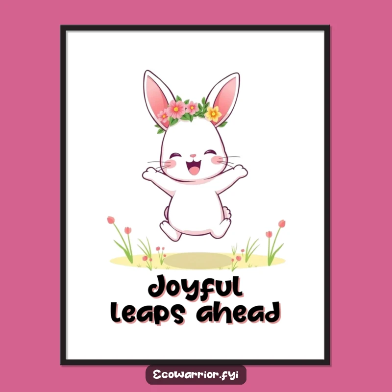 Funny Rabbit Poster: Flower Crown Art Print, Whimsical Joyful Decor Gift