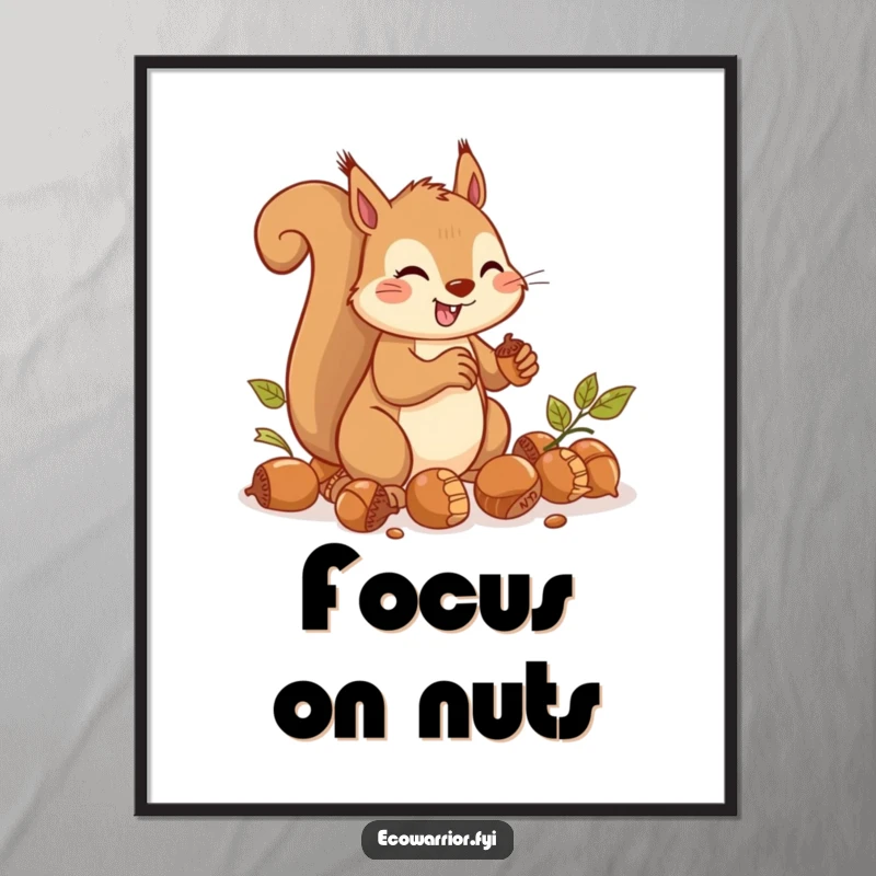 Funny Poster featuring a cheerful squirrel rapidly collecting acorns with impressive focus and speed.