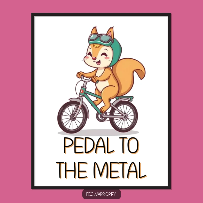 Funny Squirrel Eco Poster: Recycled Bike Art Print, Playful Wall Decor Funny Gift