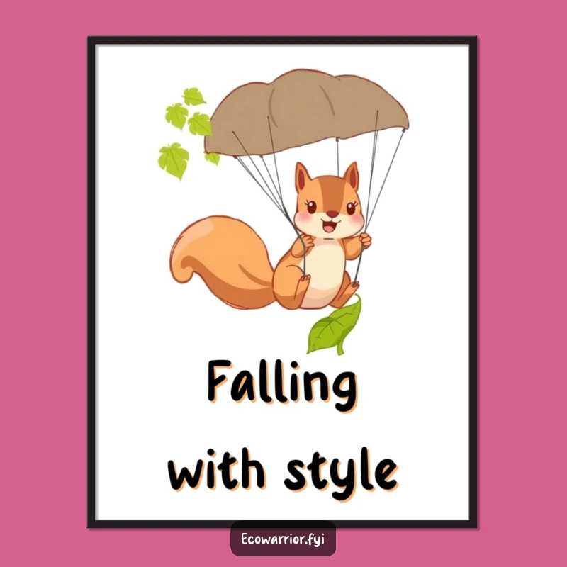 Funny Squirrel Parachute Poster - Hilarious Acrobatic Wall Art