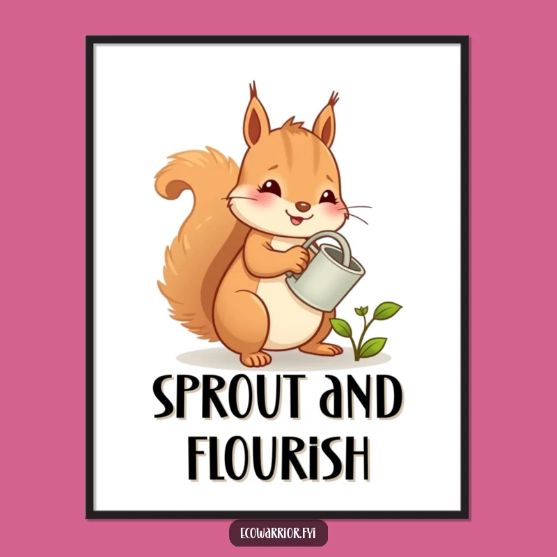 Funny Squirrel Poster: Cheerful Gardener Art Print, Whimsical Nature Decor Gift