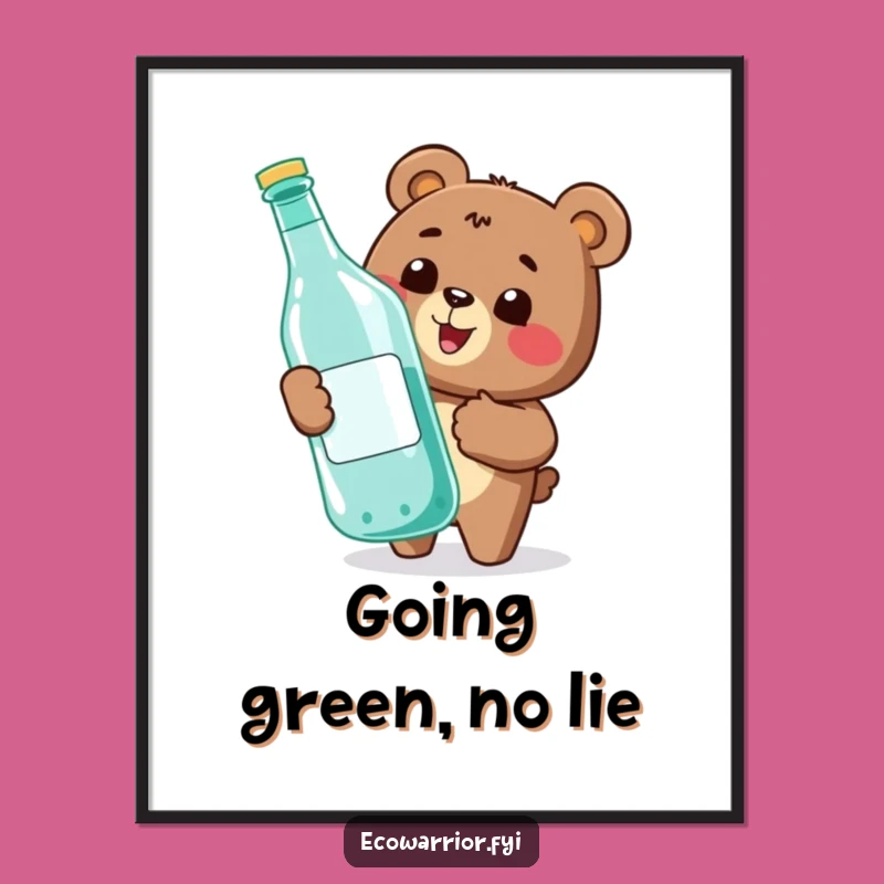 Funny Bear Recycling Poster: Happy Eco-Hero's Thumbs-Up Art for Green Walls