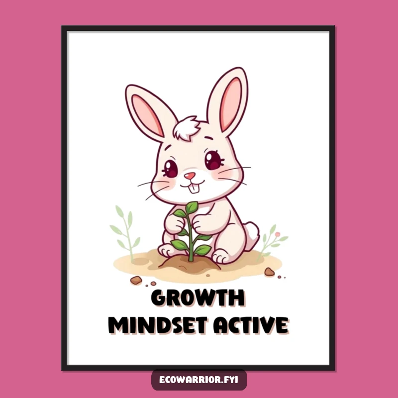 Funny Rabbit Planting Poster: Cheerful Gardener's Determined Art for a Humorous Gift