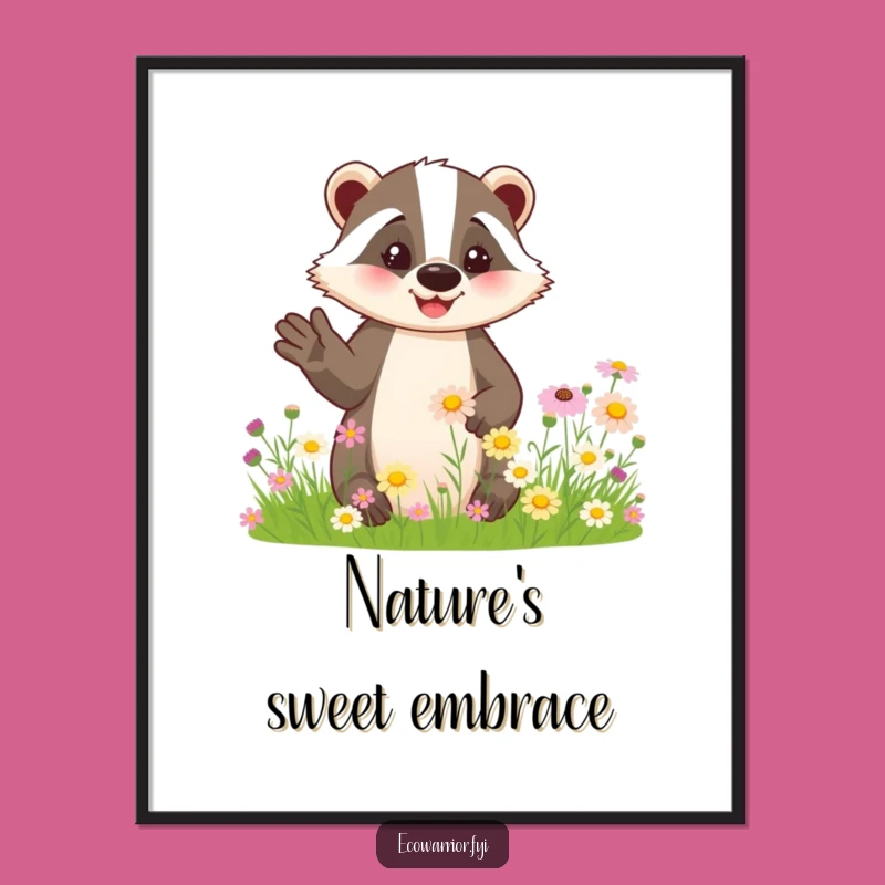 Funny Badger Poster: Friendly Wildflower Badger, Charming Nature Wall Art Gift