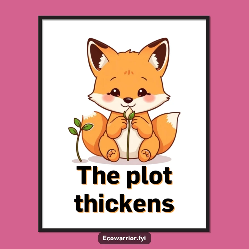 Funny Fox Poster: Curious Seed Art Print, Thoughtful Nature Decor Gift