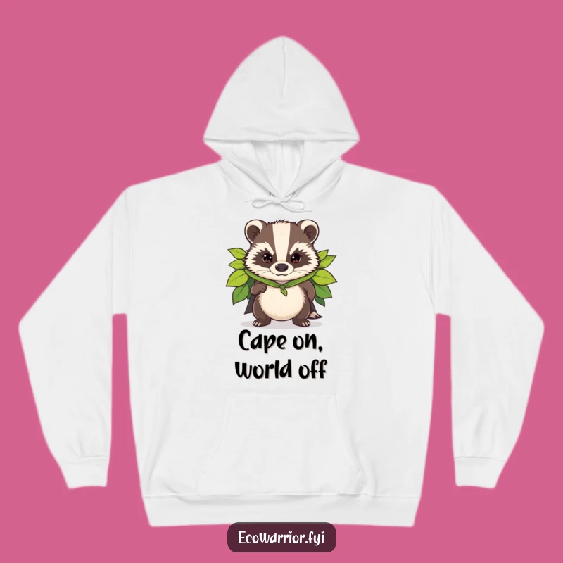 Funny Badger Superhero Hoodie: Cozy Leaf Cape Crusader, Warm Gift