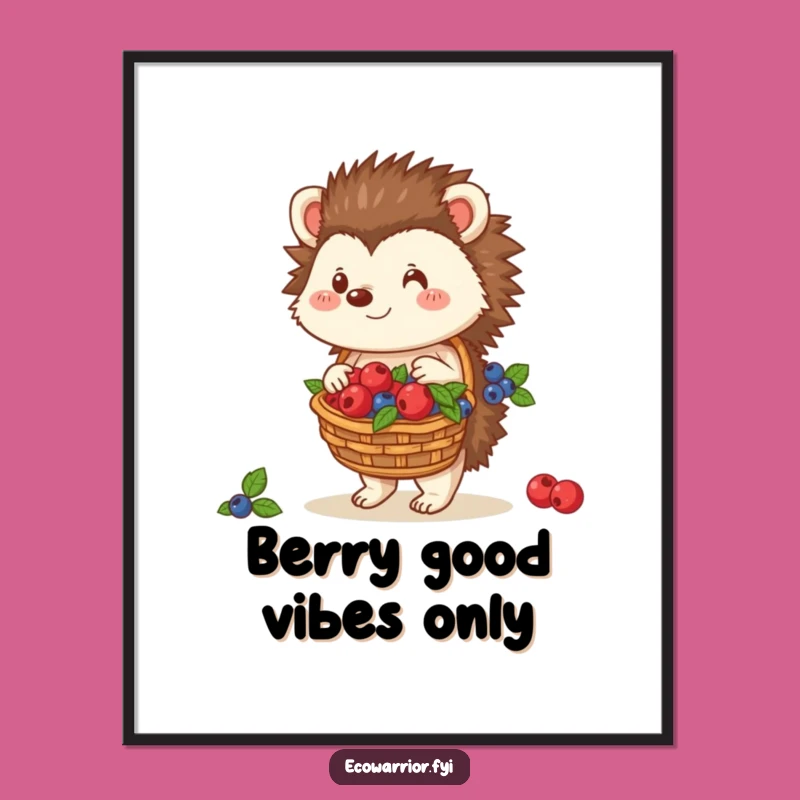 Cute Downloadable Wall Art: Kind Hedgehog with Berries - Free Printable Decor!