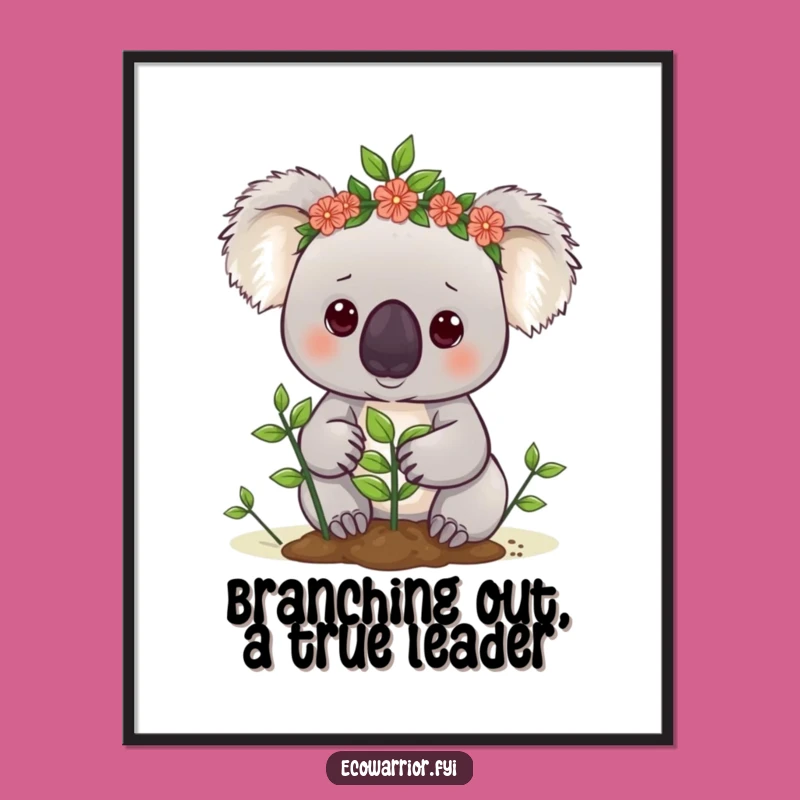 Free Printable Wall Art: Determined Koala Planting, Eco-Chic Downloadable Decor