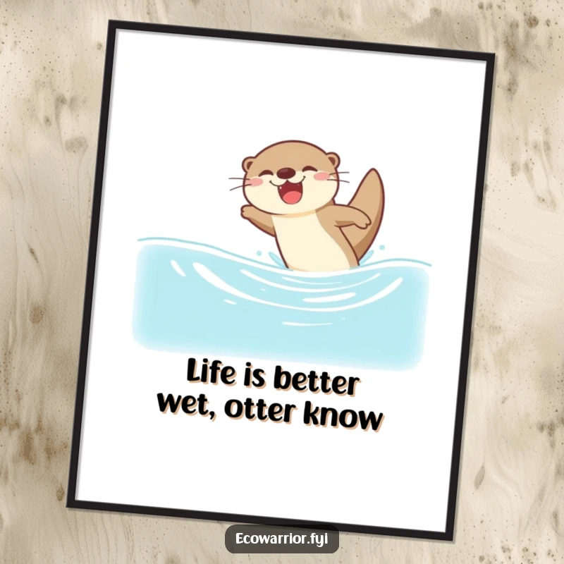 Funny Free Printable Otter Wall Art: A joyful otter gleefully dives into clean water, embodying pure happiness and fun.