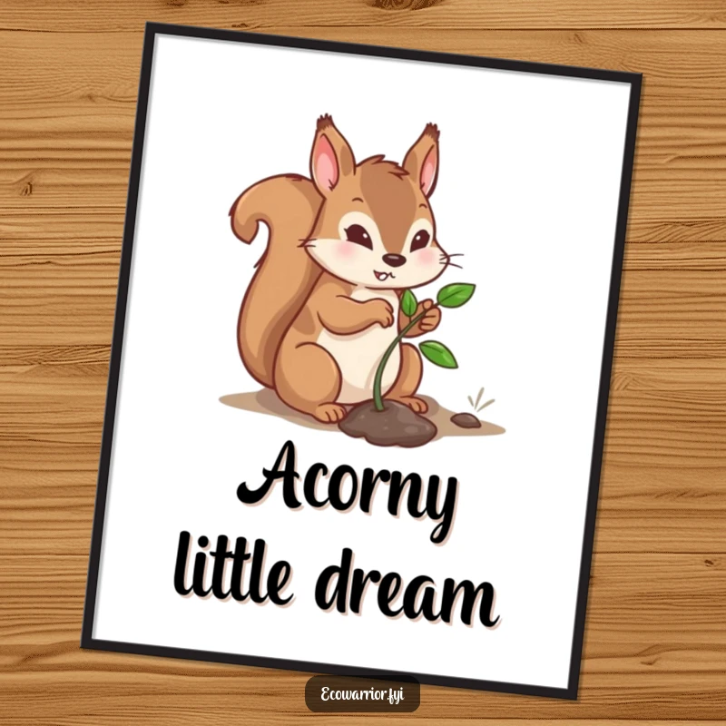 Funny Free Printable Wall Art: A determined squirrel diligently plants a tiny sapling, symbolizing growth and nature.