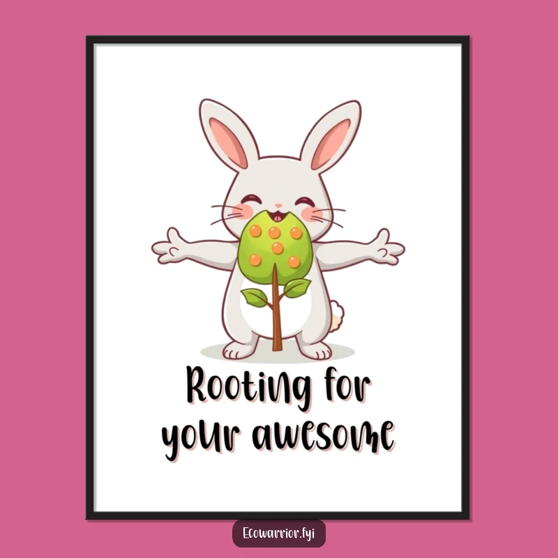 Free Printable Wall Art: Funny Rabbit Hugging Sapling - Downloadable Joyful Home Decor