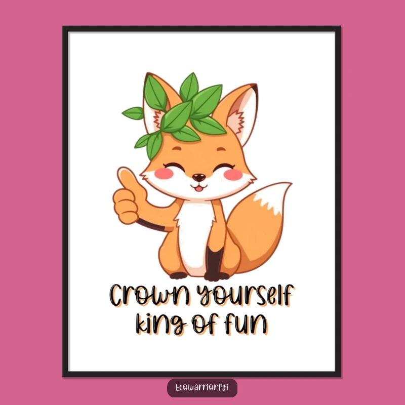 Funny Free Printable Fox Art: Playful Downloadable Wall Decor with Leaf Crown