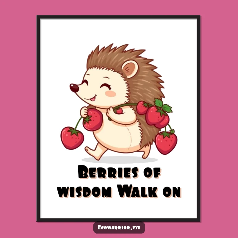Funny Free Printable Wall Art: Happy Hedgehog Berries Downloadable Art for Cheerful Decor