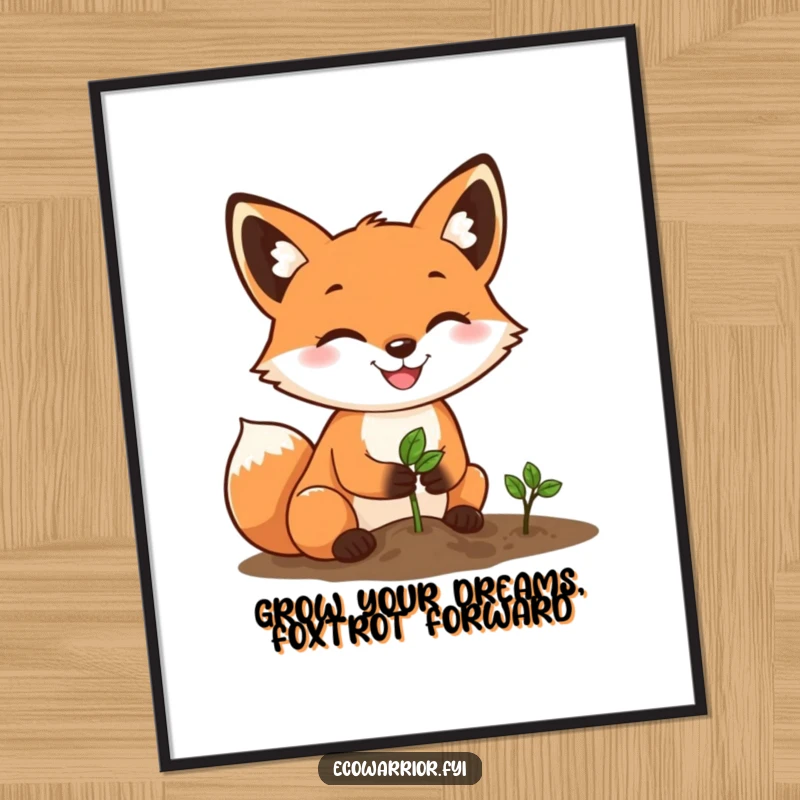 Funny Free Printable Wall Art: A happy fox with a determined grin plants a tiny seed, creating a humorous scene.