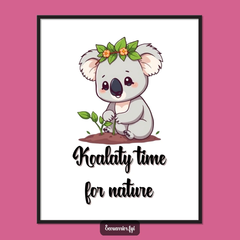 Free Printable Koala Wall Art: Funny Leaf Crown Koala Planting Poster Downloadable Decor