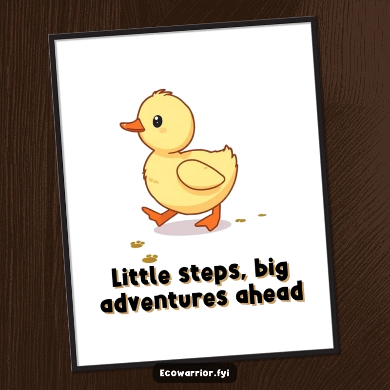 Funny Free Printable Wall Art: A cute duckling is shown leaving tiny footprints on a path, symbolizing a whimsical adventure.