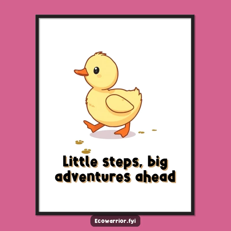 Free Printable Wall Art: Determined Duckling Follows Tiny Footprints, Humorous Downloadable Decor