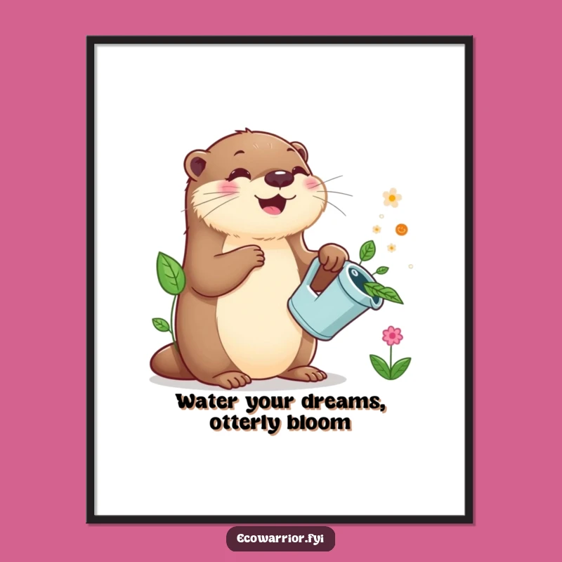 Free Printable Wall Art: Otter Watering Plants Funny Downloadable Nursery Decor Gift