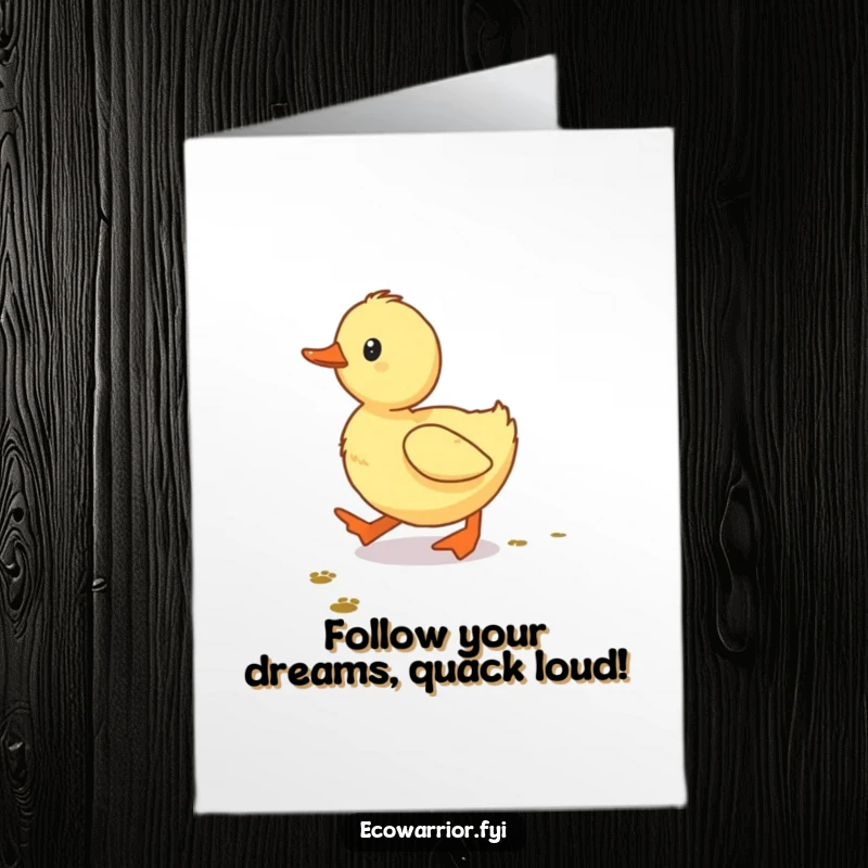 Funny Free Printable Birthday Card: A determined duckling waddles along a path of tiny footprints, symbolizing a fun journey.
