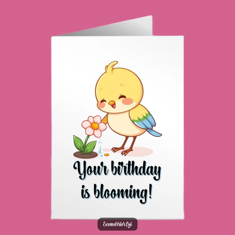 Free Printable Birthday Card: Funny Bird Grower Blooming Wishes Downloadable Gift
