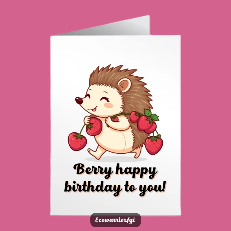 Free Printable Birthday Card: Happy Hedgehog Berries Funny Downloadable Gift