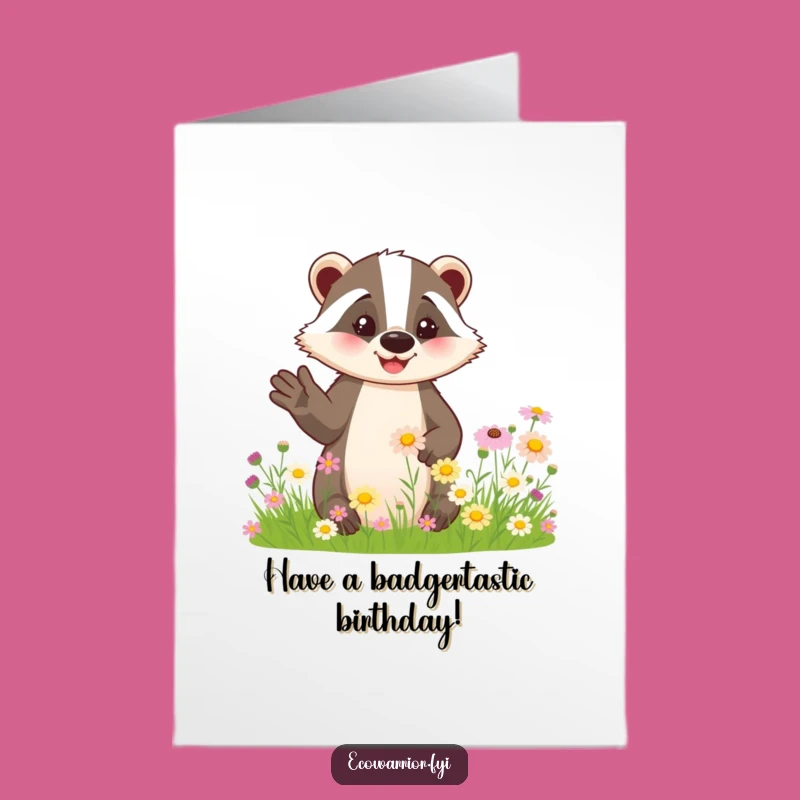 Free Printable Happy Birthday Card: Friendly Badger Shares Blooms for a Grassy Celebration!