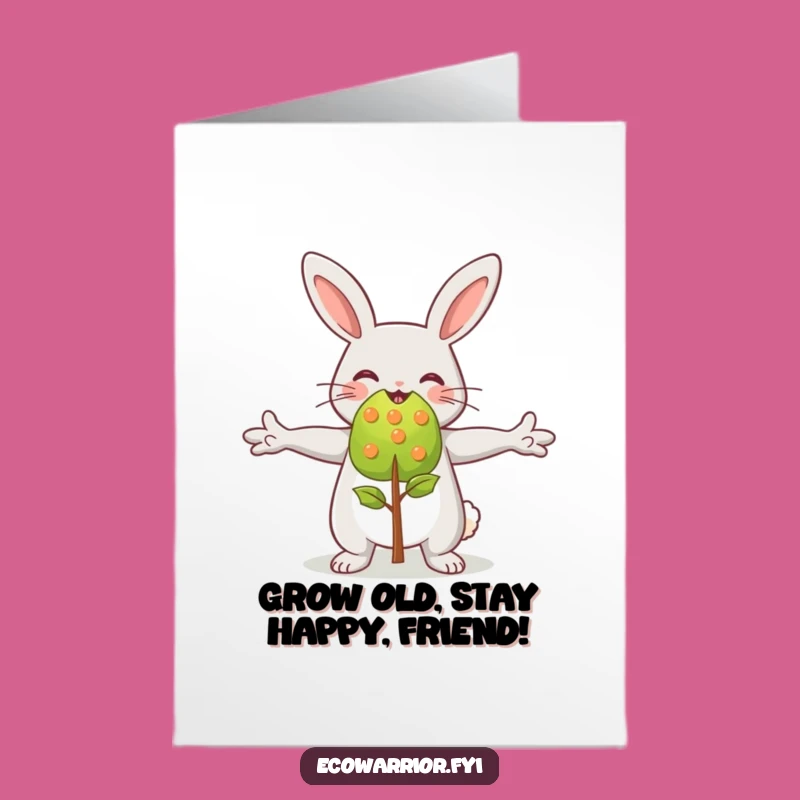 Free Printable Birthday Card: Funny Rabbit Hugging Sapling - Downloadable Joyful Gift