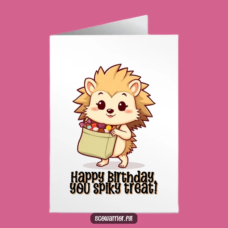 Free Printable Birthday Card: Hedgehog Snack Haul, Hilarious Downloadable Gift for Treat Lovers
