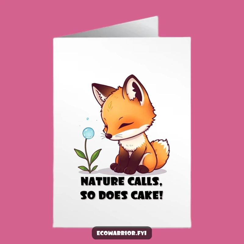 Free Printable Birthday Card: Funny Fox Cub Dewdrop Wonder Greeting