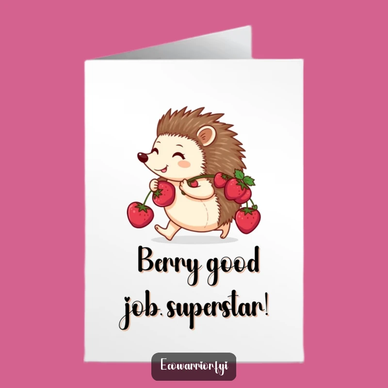 Free Printable Congrats Card: Happy Hedgehog Berries Funny Downloadable Achievement Gift