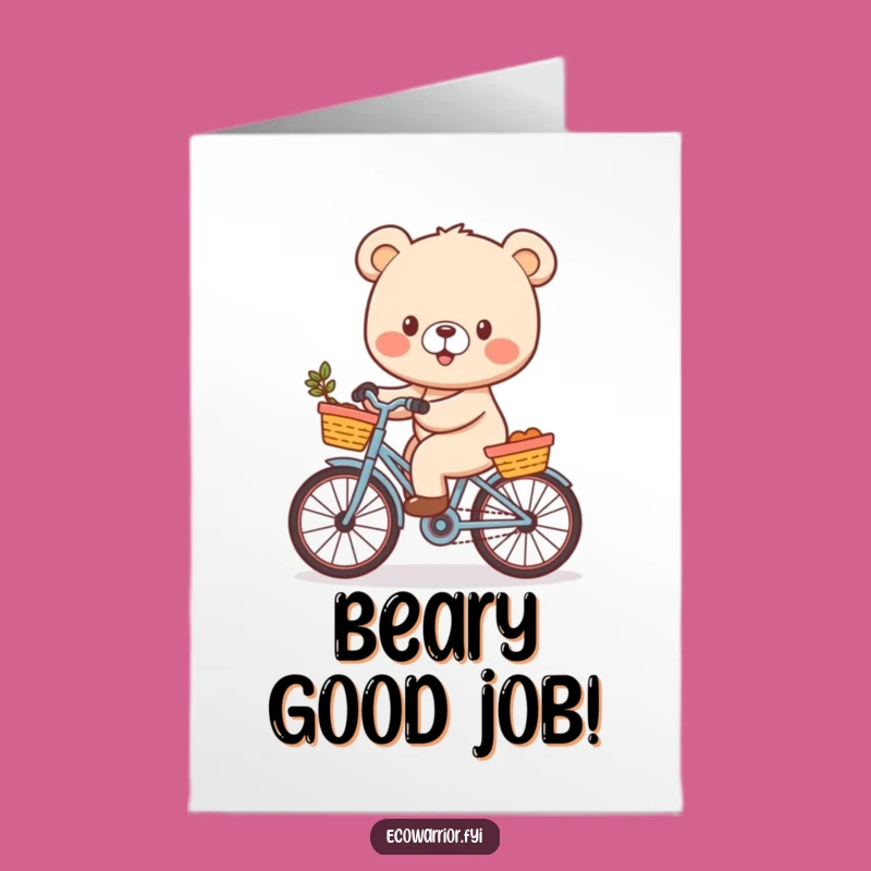 Free Printable Congrats Card: Cheerful Bear Cub Cycling, Funny Downloadable Gift for Celebrations