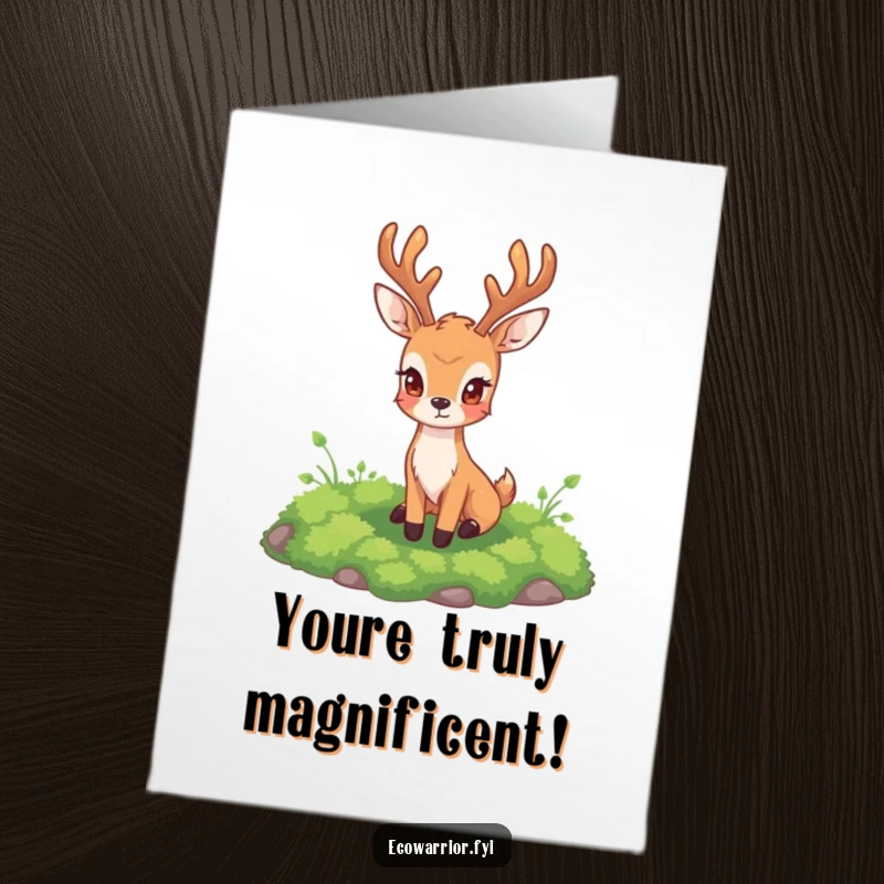 Elegant Free Printable Congratulations Card: A noble deer protectively overseeing a lush mossy area, signifying a protected victory.
