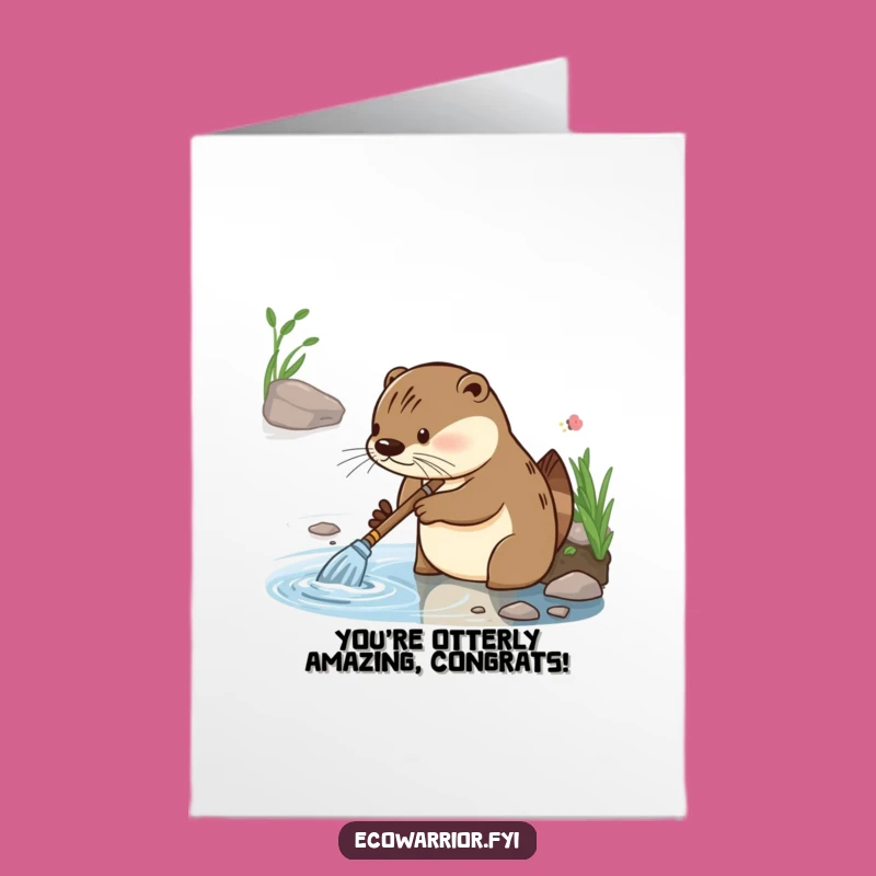 Free Printable Congrats Card: Funny Otter Cleaner Celebrates Tidy Wins Downloadable
