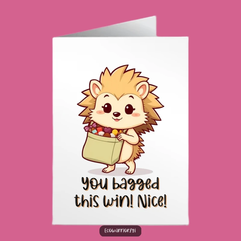Free Printable Congratulations Card: Hedgehog's Victory Haul, Humorous Downloadable Gift for Sweet Success
