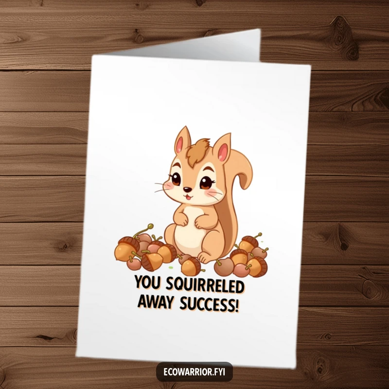 Funny Free Printable Congratulations Card: A serious squirrel meticulously gathering acorns, signifying hard-earned success.