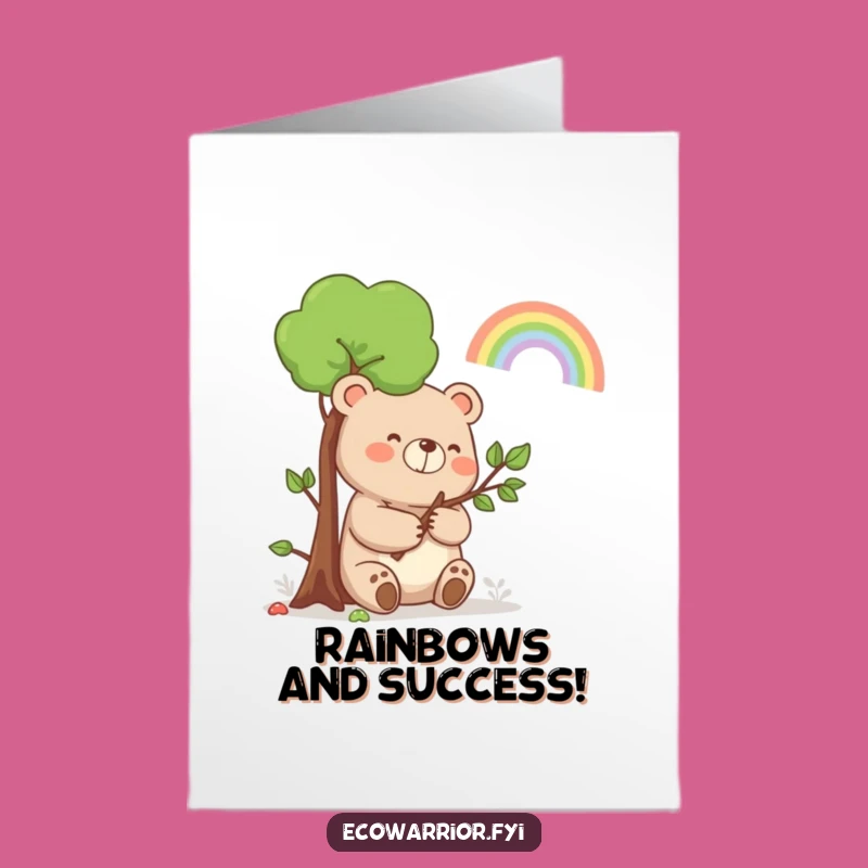 Free Printable Funny Congrats Card: Bear Sapling Rainbow Smile Downloadable