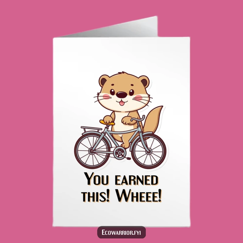 Free Printable Congratulations Card: Otter on Recycled Bike, Funny Downloadable Gift for New Adventures